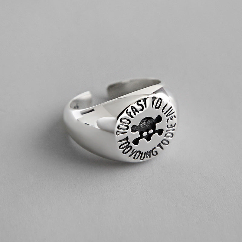 925 Silver Skull Ring "TOO FAST TO LIVE TOO YOUNG TO DIE"