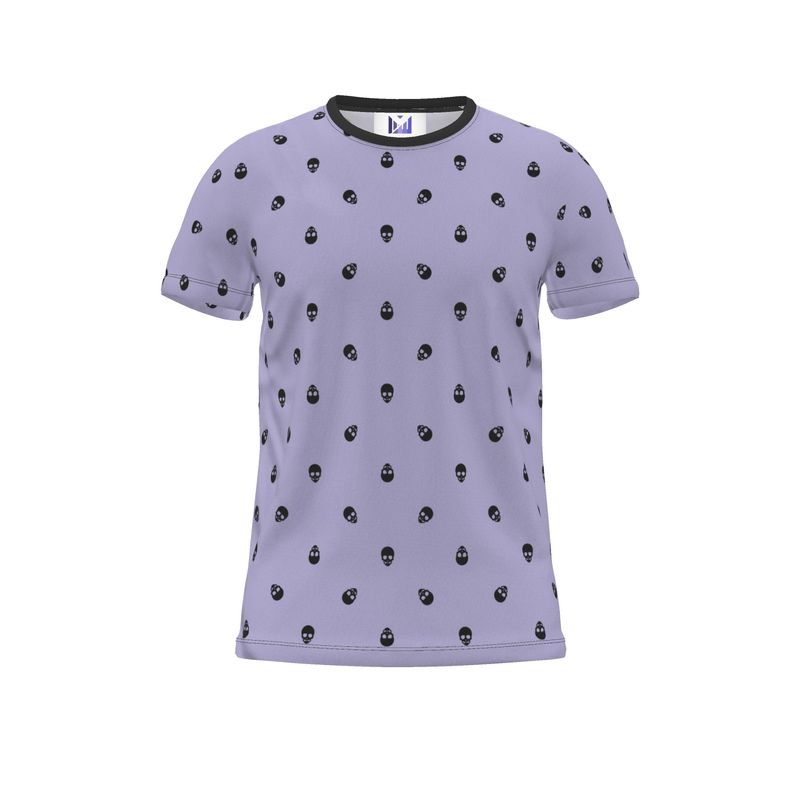 Digital Lavender with Black Skull Pattern T-Shirt