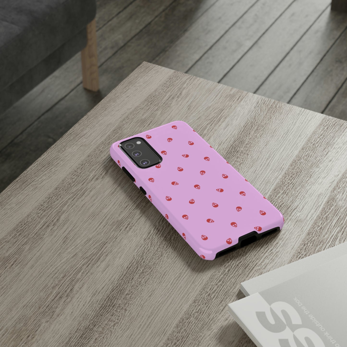 Tough Cases for Iphone, Samsung, Pixel - Luscious Red Skulls on Fondant Pink