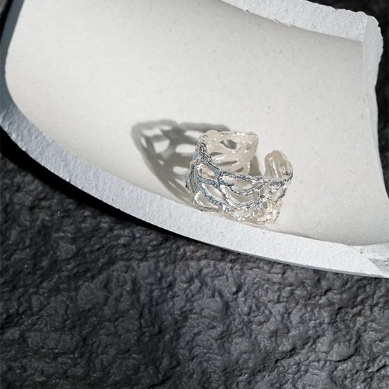 Vintage Irregular Wide Branch Texture 925 Sterling Silver Adjustable Ring